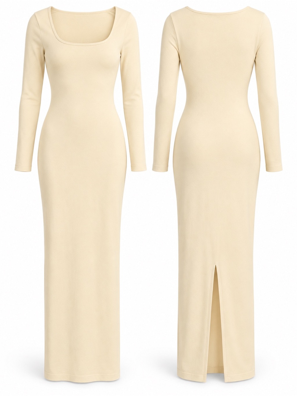 Scoop Neck Long Sleeve Maxi Dress in Cream